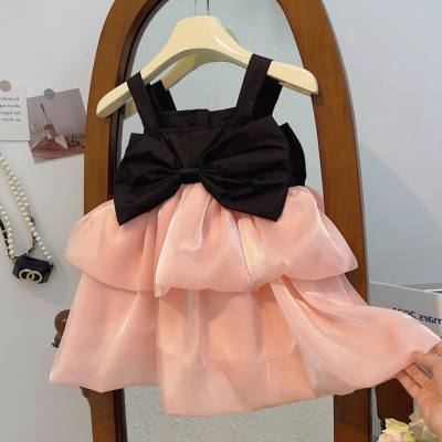 2024 Korean new style girls suspender vest dress summer cute butterfly mesh small children's sleeveless dress trendy