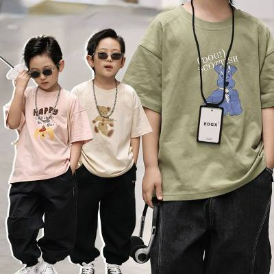 Children's clothing, children's t-shirts, boys' short-sleeved clothes, summer clothes, Korean version cartoon animal buttons
