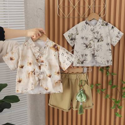 New Chinese style shirt, short-sleeved shorts, two-piece Chinese style casual boy's trendy Hanfu suit Chinese style short-sleeved suit