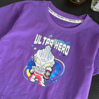 Children's pure cotton short-sleeved T-shirt boys summer tops baby cartoon print half-sleeved thin  Purple