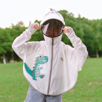 ملابس حماية من الشمس للأطفال من Jiaoxia عباءة صيفية رقيقة بقلنسوة على شكل ديناصور ملابس للحماية من الشمس في الهواء الطلق للفتيات من الحرير الجليدي ومضادة للأشعة فوق البنفسجية  أبيض
