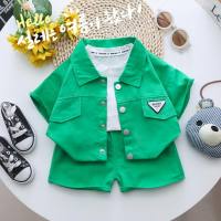 Boys summer short-sleeved shirt suit new style baby handsome shirt two-piece suit  Green