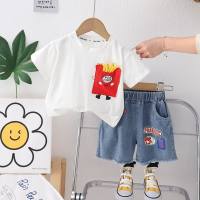 Summer new fashion three-dimensional French fries pocket short-sleeved suit for children and middle-aged children, fashionable and cute short-sleeved suit for boys  White