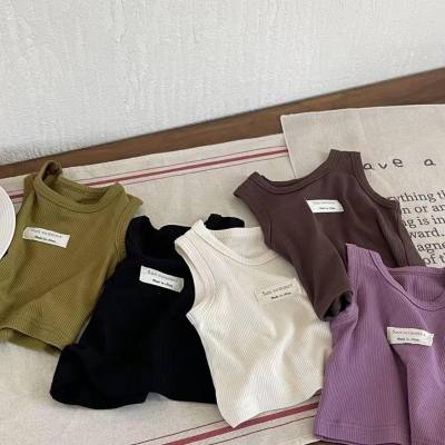 Girls summer rayon new Korean style letter short vest children's elastic thread cotton baby bottoming shirt
