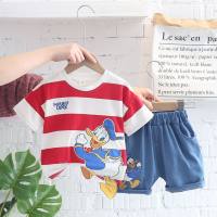 Summer boys and infants short-sleeved shorts cartoon round neck 0-5 years old two-piece children's suit  Red