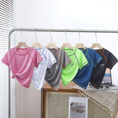 Children's summer sports short-sleeved T-shirts for boys and girls quick-drying mesh tops elastic breathable bottoming shirts