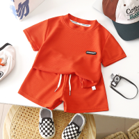 New style children's clothing summer children's leisure suit loose clothes boys short-sleeved waffle baby summer  Red