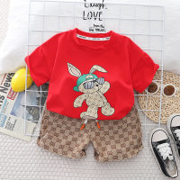 Boys Summer Short Sleeve Suit 2023 New Style Western Style Small and Medium Children Internet Celebrity Summer Boys Two Piece Suit Trendy Wholesale  Red