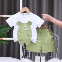 Baby clothes 2024 new style boys summer clothes cartoon round neck T-shirt children's casual short-sleeved shorts suit wholesale  White
