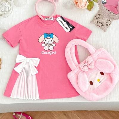 New summer clothes for girls cartoon cute dress short sleeves for little kids Kulomi princess bow skirt