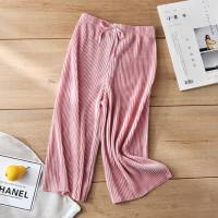 Girls' ice silk chiffon pleated loose wide-leg cropped pants  Pink