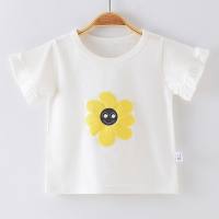 Girls cotton short-sleeved T-shirt baby summer stylish half-sleeved tops for children aged 18 and under  White