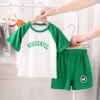 بدلات أطفال بأكمام قصيرة ملابس صيفية جديدة للأولاد ملابس قصيرة للفتيات تي شيرت ملابس صيفية رقيقة للأطفال ملابس أطفال  أخضر