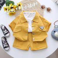 Meninos verão camisa de manga curta terno novo estilo bebê bonito camisa terno de duas peças  Amarelo
