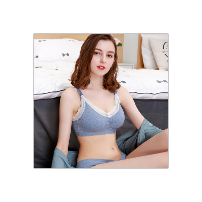 Pregnant women's lace small chest cotton nursing bra without steel ring