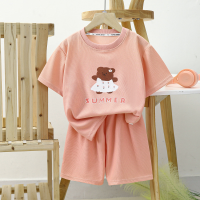 Children's short-sleeved suits summer new boys' clothes girls' shorts clothing t-shirts baby summer clothes children's clothing wholesale  Pink