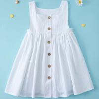 Cross-border Amazon summer girls dress European and American new solid color pleated sleeveless cotton children's princess dress  White