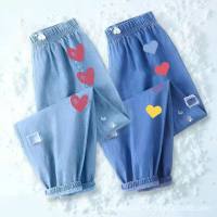 Pantaloni da ragazza estivi nuovi grandi per bambini denim blu scuro pantaloni di seta di ghiaccio pantaloni estivi anti-zanzara per bambini pantaloni da ragazza  Multicolore