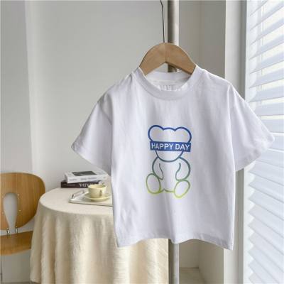 Camisetas infantis de algodão de manga curta para crianças pequenas e médias, tops estampados de meia manga estilo coreano de verão para meninos da moda