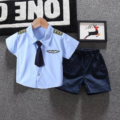Traje para niños niño color sólido corbata coronel de la Fuerza Aérea pantalones cortos de manga corta traje de dos piezas