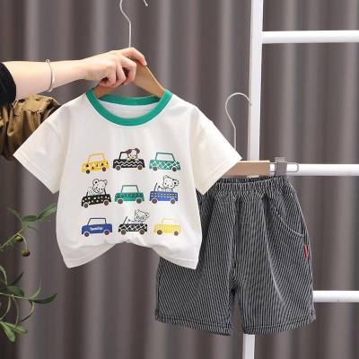 Baby cartoon cute print round neck T-shirt children's clothing boys new casual short-sleeved shorts two-piece set wholesale