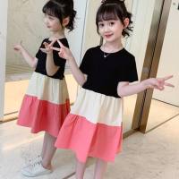 Summer girls dress new style for middle and large children fairy short sleeve princess dress  Pink