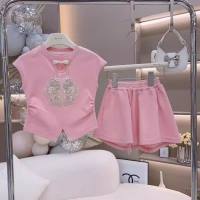 Children's summer suits 2024 new casual girls fashionable sleeveless short two-piece suits for small and medium children's summer  Pink
