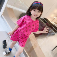 ملابس منزلية صيفية جديدة للأولاد والبنات ملابس مكيفة بلايز رياضية رقيقة بأكمام قصيرة بدلات قطعتين  وردي 
