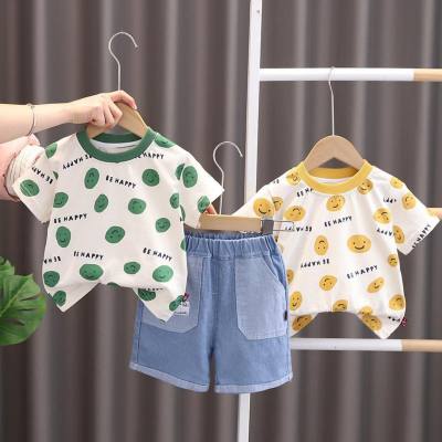 Summer new short-sleeved wholesale children's suit for small and medium-sized children and boys cartoon printed casual T-shirt children's clothing two-piece trendy set