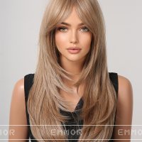 Gradient fiber wig full head hot sale S-shaped bangs medium-length straight hair  Style 2