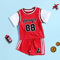 Children's summer basketball uniforms for boys and girls fake two-piece short-sleeved shorts suits sportswear kindergarten performance clothes jerseys  Red