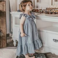 Summer new solid color girls dress cotton linen loose comfortable pleated skirt children's dress one piece agency  Blue