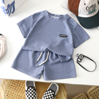 New style children's clothing summer children's leisure suit loose clothes boys short-sleeved waffle baby summer  Blue