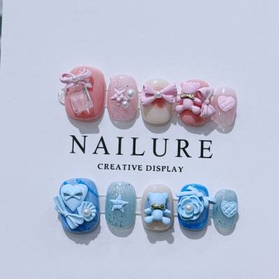 Pink and blue CP cute short nails short nails pure handmade wear boutique patches