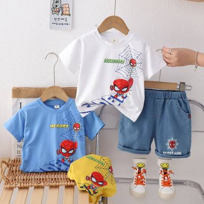 Summer fashionable children's street cartoon round neck short-sleeved suit trendy and cool new summer short-sleeved suit for boys