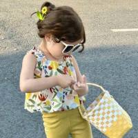 Girls Summer Clothes Korean Style Floral Camisole Set 2024 Baby Girl Fashionable Small Vest Flare Pants Two-piece Set Trendy  multicolor