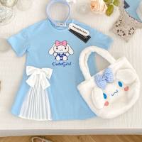 New summer clothes for girls cartoon cute dress short sleeves for little kids Kulomi princess bow skirt  Blue