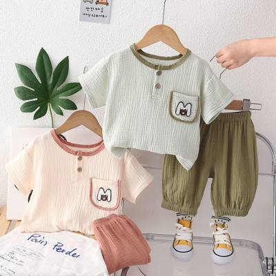 2024 new children's round neck short-sleeved suits girls summer clothes boys Korean shorts breathable girls and boys clothes