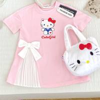 New summer clothes for girls cartoon cute dress short sleeves for little kids Kulomi princess bow skirt  Pink