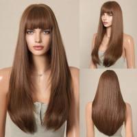 Liuhai gradual gray long straight hair chemical fiber high temperature silk European and American wigs wigs  Style 6