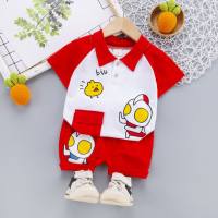 Summer clothing set, fashionable children's thin two-piece set, 3-year-old boy's summer children's clothing trendy  Red