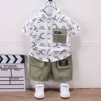 Baby fashionable shirt infant children summer two-piece suit trendy boy summer short-sleeved shirt suit  Khaki