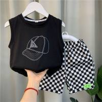 Boys' vest suit for small and medium-sized children, sleeveless clothes for boys and children, two pieces of cool and handsome casual summer clothes  Black