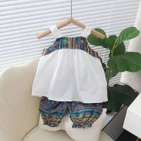 Huiai ملابس أطفال بنات بدلة صيفية 2023 نمط جديد طفلة أنيقة قطعتين النسخة الكورية ملابس أطفال صيفية  أبيض