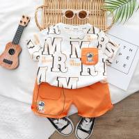 Boys' full-printed letter round neck short-sleeved suit baby boy casual shorts two-piece suit  Orange
