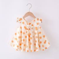 Meninas vestido de algodão verão novo bebê vestido de princesa menina saia versão coreana vestido colete infantil manga curta  laranja
