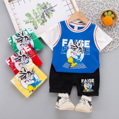 New summer short-sleeved suit for boys and girls, infants and young children, cartoon animation round neck short-sleeved shorts two-piece set trendy