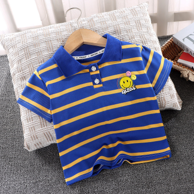 2024 children's polo shirt boys solid color t-shirt summer short-sleeved baby half-sleeved lapel striped top shirt trendy