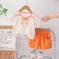 One piece drop shipping 0-4 infant girls thin floral short-sleeved summer new shirt children's clothing two-piece set wholesale  Orange