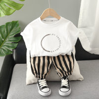 Short-sleeved suit for boys and girls, short-sleeved cropped pants, two-piece set  White